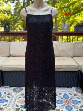 GAP Black Lace Slip Dress Midi